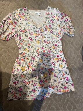 Chelsea & Violet Cream Floral Tie-Front Romper with Pink & Yellow Blooms